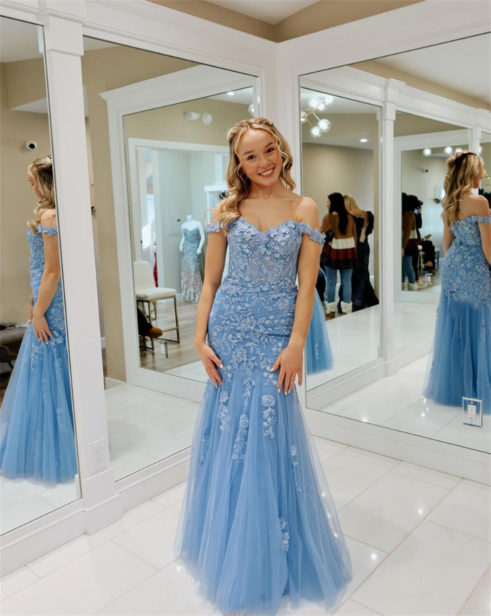 Vestido de Festa com Tule, Apliques de Renda, Modelo Sereia, Vestido Formal de Noite para Ocasião Especial Ms2504022