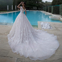 Off The Shoulder A Line Lace Wedding Dresses Appliques Lace Up Bride Dress Bridal Gown Plus Size