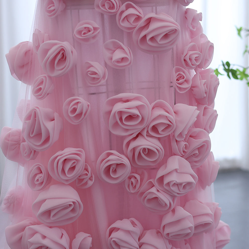 Elegante Abito da Sera con Fiori 3D Rosa 2025 Abito da Sposa Formale Lungo con Spacco Laterale Abito da Festa per Ragazza