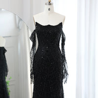 Vestidos de Noite de Sereia de Luxo com Luvas, Bordados e Lantejoulas, Vestido de Baile para Mulheres, Vestidos de Festa