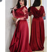 Robe de soirée à col en V avec appliques et perles, manches longues, robe de soirée formelle