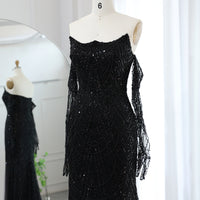 Vestidos de Noite de Sereia de Luxo com Luvas, Bordados e Lantejoulas, Vestido de Baile para Mulheres, Vestidos de Festa