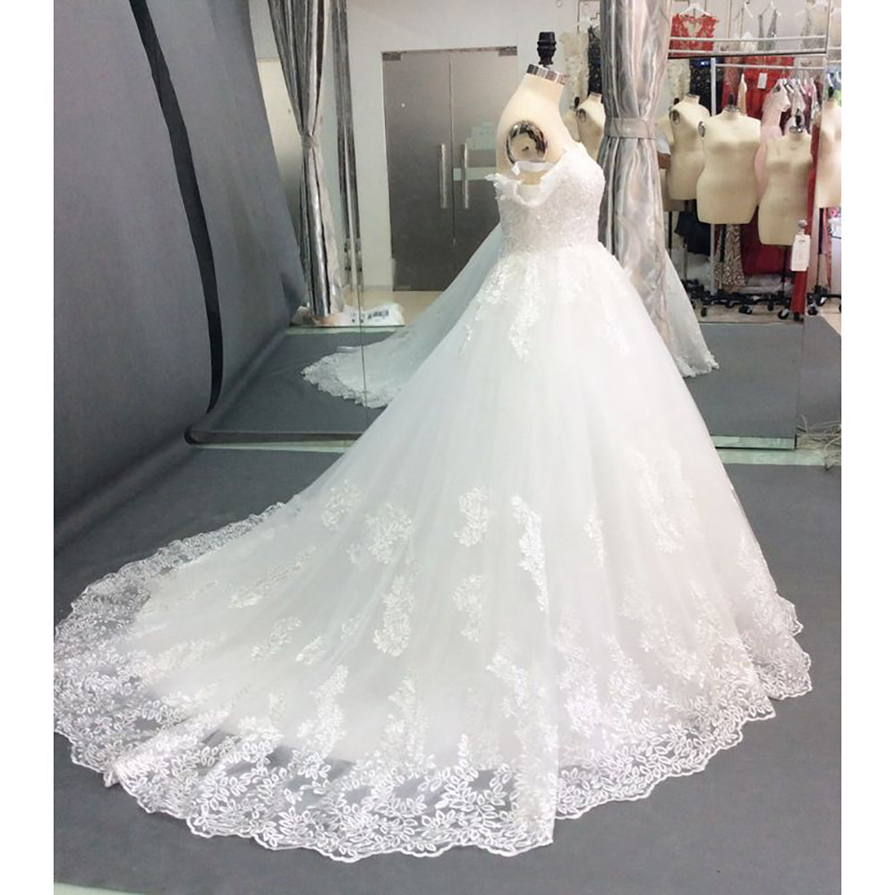 Vestido de Noiva Plus Size Ombros Descobertos 2025 Vestido de Noiva Linha A Aplicações de Renda em Tule Vestido Nupcial