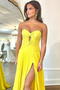 Pleated Cut-out A-line Prom Dress Sweetheart Sexy High Slit Elegant Evening Dress Ms2504012