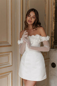 Romantic Floral Off Shoulder Mini Bridal Dress Short 3D Flowers Corset Wedding Dress Ms2504234