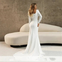 Civil Square Neck Long Sleeve Wedding Dress Simple Mermaid Bridal Gown with Button Ms2503191