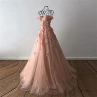 Vestido de Festa de Tule com Brilhos Sem Alças, Aplicações Florais 3D, Corpete, Vestido de Baile Ms2504232