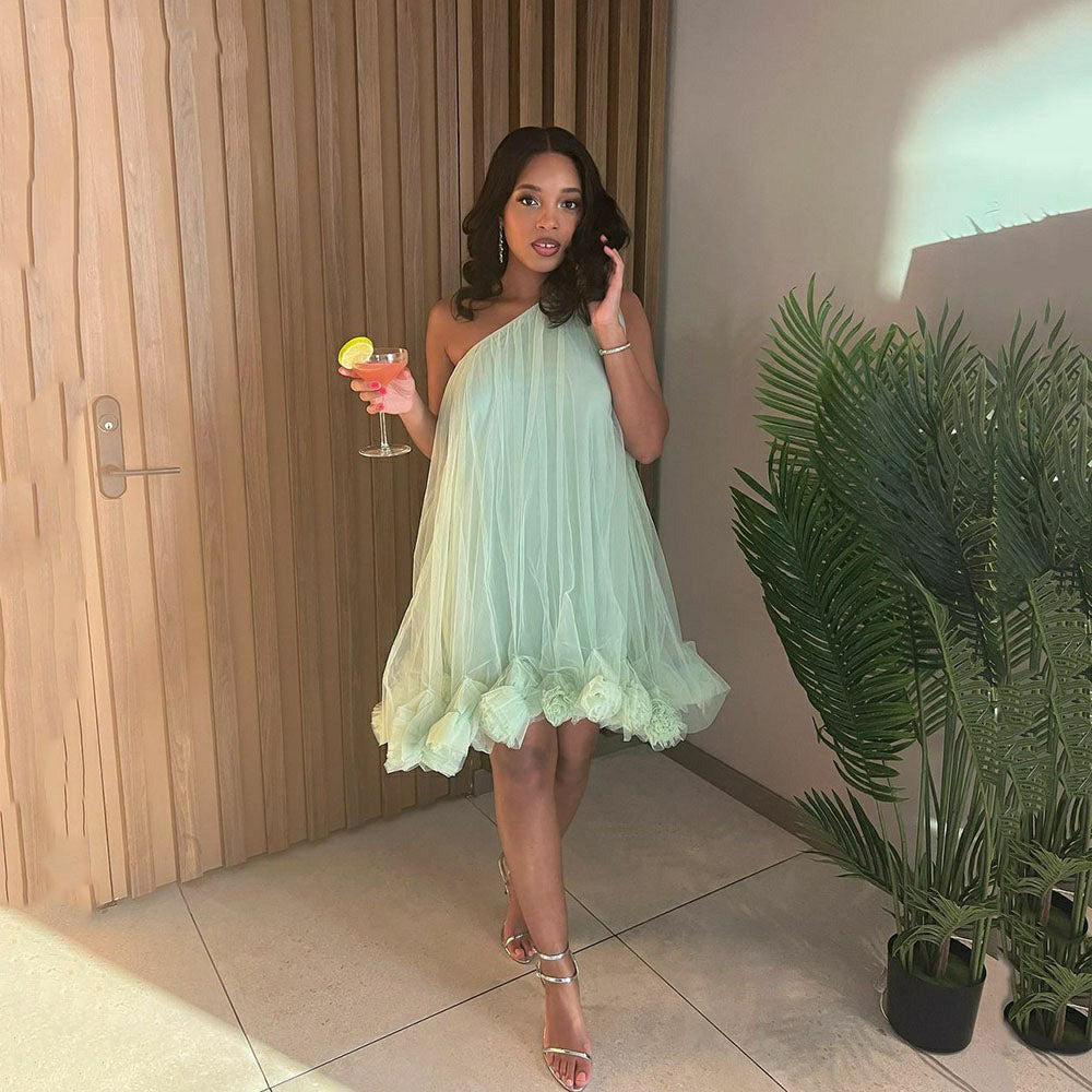 Vestidos de Baile de Comprimento Chá em Tule para Mulheres, Vestidos de Baile Ombro a Ombro, Vestidos de Princesa Jovens com Decote Coração, Bordados e Bufantes