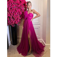 Robe de soirée élégante en tulle à une épaule avec fente haute pour remise de diplôme