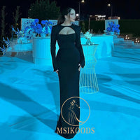 Vestidos de Baile Pretos Mermaid Arabia com Mangas Compridas Vestidos Formais de Noite para Mulheres Vestido de Dama de Honra