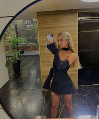 Vestito corto da laurea con maniche lunghe staccabili, abito da ballo mini personalizzato, vestito di compleanno per donna