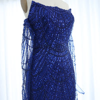 Vestidos de Noite de Sereia de Luxo com Luvas, Bordados e Lantejoulas, Vestido de Baile para Mulheres, Vestidos de Festa