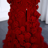 Elegante Abito da Sera con Fiori 3D Rosa 2025 Abito da Sposa Formale Lungo con Spacco Laterale Abito da Festa per Ragazza