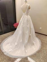 Langärmelige Brautkleider für die Braut, Brautkleider mit V-Ausschnitt, Spitzentüll, Brautkleider für Frauen mit Schleppe