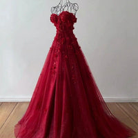 Vestido de Festa de Tule com Brilhos Sem Alças, Aplicações Florais 3D, Corpete, Vestido de Baile Ms2504232