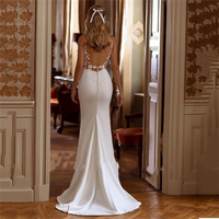 Elegant Mermaid Wedding Dresses Women Open Back V-Neck Lace Spaghetti Straps Bridal Gown Sweep Train