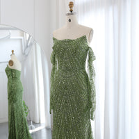 Vestidos de Noite de Sereia de Luxo com Luvas, Bordados e Lantejoulas, Vestido de Baile para Mulheres, Vestidos de Festa