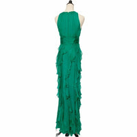 Robe de soirée élégante à volants verts pour femme, robe de soirée à col rond, robe de soirée formelle