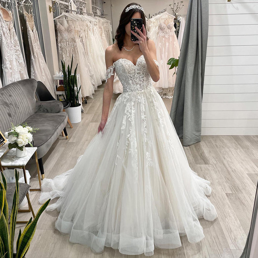 Langärmelige Brautkleider für die Braut, Brautkleider mit V-Ausschnitt, Spitzentüll, Brautkleider für Frauen mit Schleppe