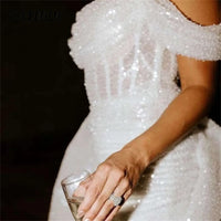 Sexy abito da sposa sirena aderente con glitter, scollo a barca, abiti da sposa boho, abito da sposa lucido