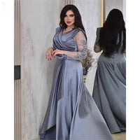 Robe de soirée à col en V avec appliques et perles, manches longues, robe de soirée formelle