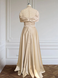 Abito da cerimonia da donna a linea ad A con collo alto, perline, abito da sera in raso di lusso, elegante abito da ballo