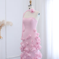 Elegante Abito da Sera con Fiori 3D Rosa 2025 Abito da Sposa Formale Lungo con Spacco Laterale Abito da Festa per Ragazza
