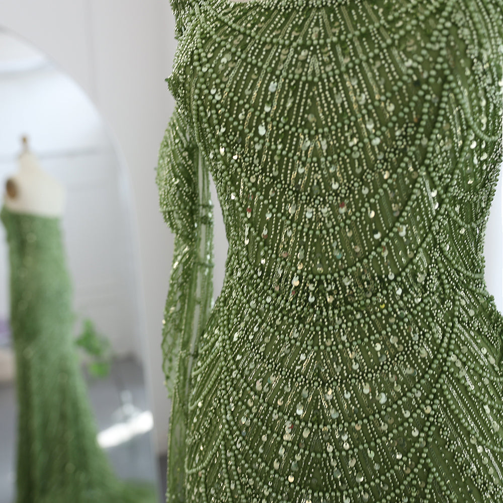 Vestidos de Noite de Sereia de Luxo com Luvas, Bordados e Lantejoulas, Vestido de Baile para Mulheres, Vestidos de Festa