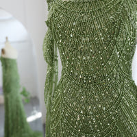 Vestidos de Noite de Sereia de Luxo com Luvas, Bordados e Lantejoulas, Vestido de Baile para Mulheres, Vestidos de Festa