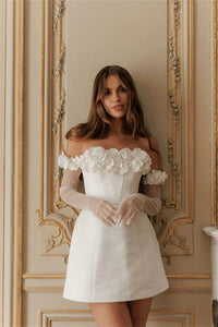 Romantic Floral Off Shoulder Mini Bridal Dress Short 3D Flowers Corset Wedding Dress Ms2504234