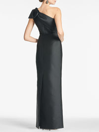Abiti da sera in raso con una spalla, elegante abito da ballo con spacco, abito da festa sirena senza schienale con fiocco