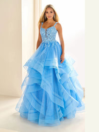 Robe de soirée longue en tulle à bretelles spaghetti et décolleté plongeant pour femme