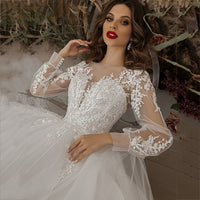 Abiti da sposa manica lunga applicazioni pizzo fiori 3D abito da sposa boho Ms2503243