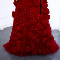 Elegante Abito da Sera con Fiori 3D Rosa 2025 Abito da Sposa Formale Lungo con Spacco Laterale Abito da Festa per Ragazza