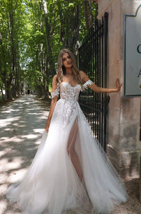 Off The Shoulder Wedding Dresses for Bride Tulle Bridal Gowns Sexy Split Long Boho Wedding Dress