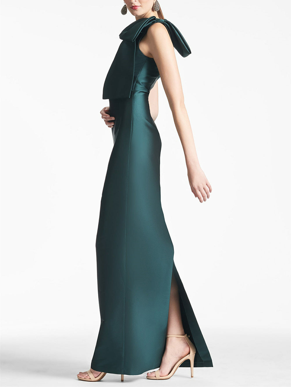 Abiti da sera in raso con una spalla, elegante abito da ballo con spacco, abito da festa sirena senza schienale con fiocco
