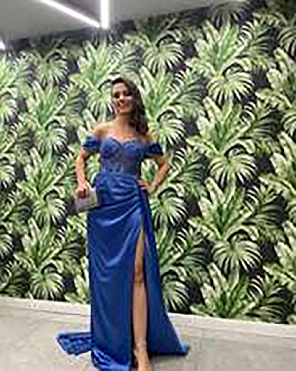 Abiti da sera sexy lunghi con spalle scoperte, vestito da festa con applicazioni in pizzo, spacco alto, abito da ballo