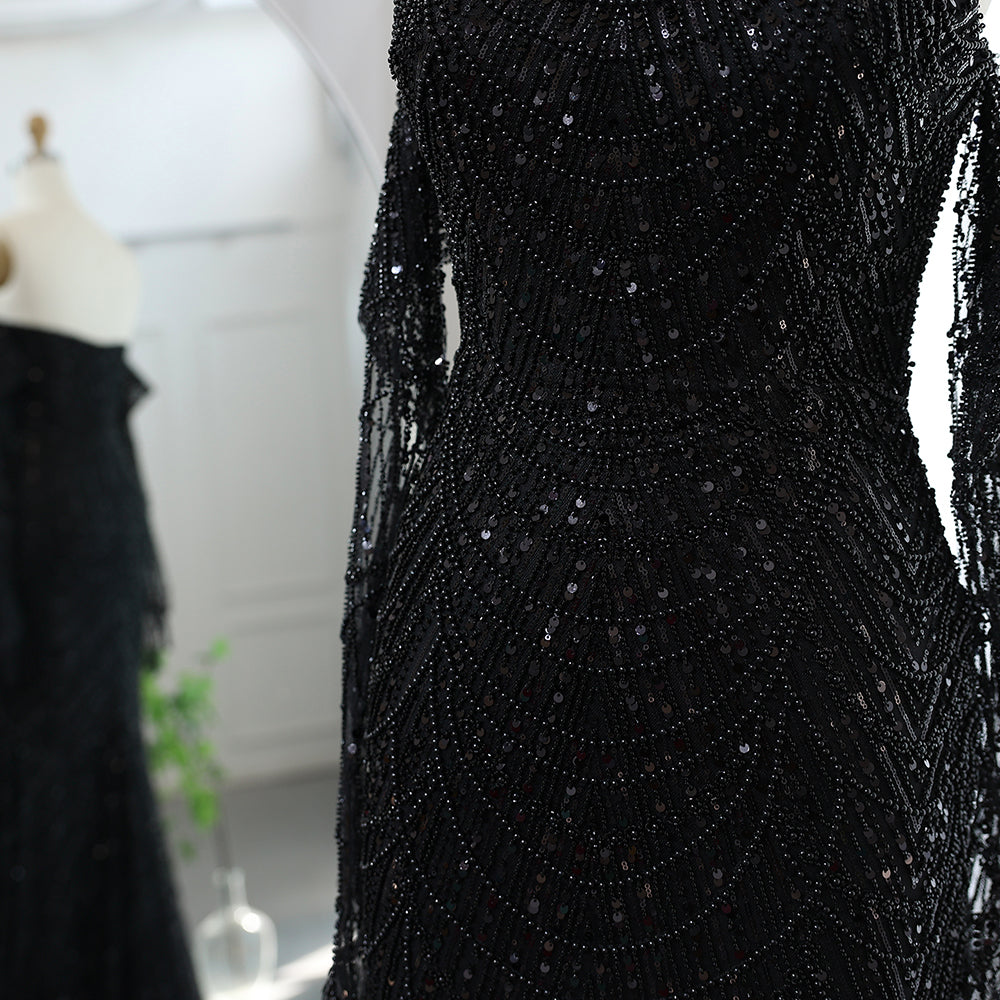 Vestidos de Noite de Sereia de Luxo com Luvas, Bordados e Lantejoulas, Vestido de Baile para Mulheres, Vestidos de Festa