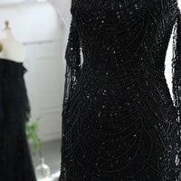 Vestidos de Noite de Sereia de Luxo com Luvas, Bordados e Lantejoulas, Vestido de Baile para Mulheres, Vestidos de Festa