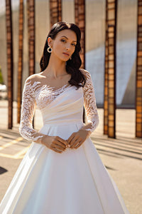 Vestidos de Noiva Linha A Aplicações de Cetim Renda Vestido de Noiva Ilusão Princesa Vestidos de Casamento