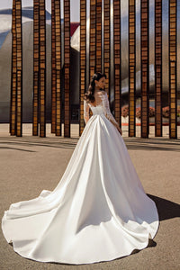 Vestidos de Noiva Linha A Aplicações de Cetim Renda Vestido de Noiva Ilusão Princesa Vestidos de Casamento