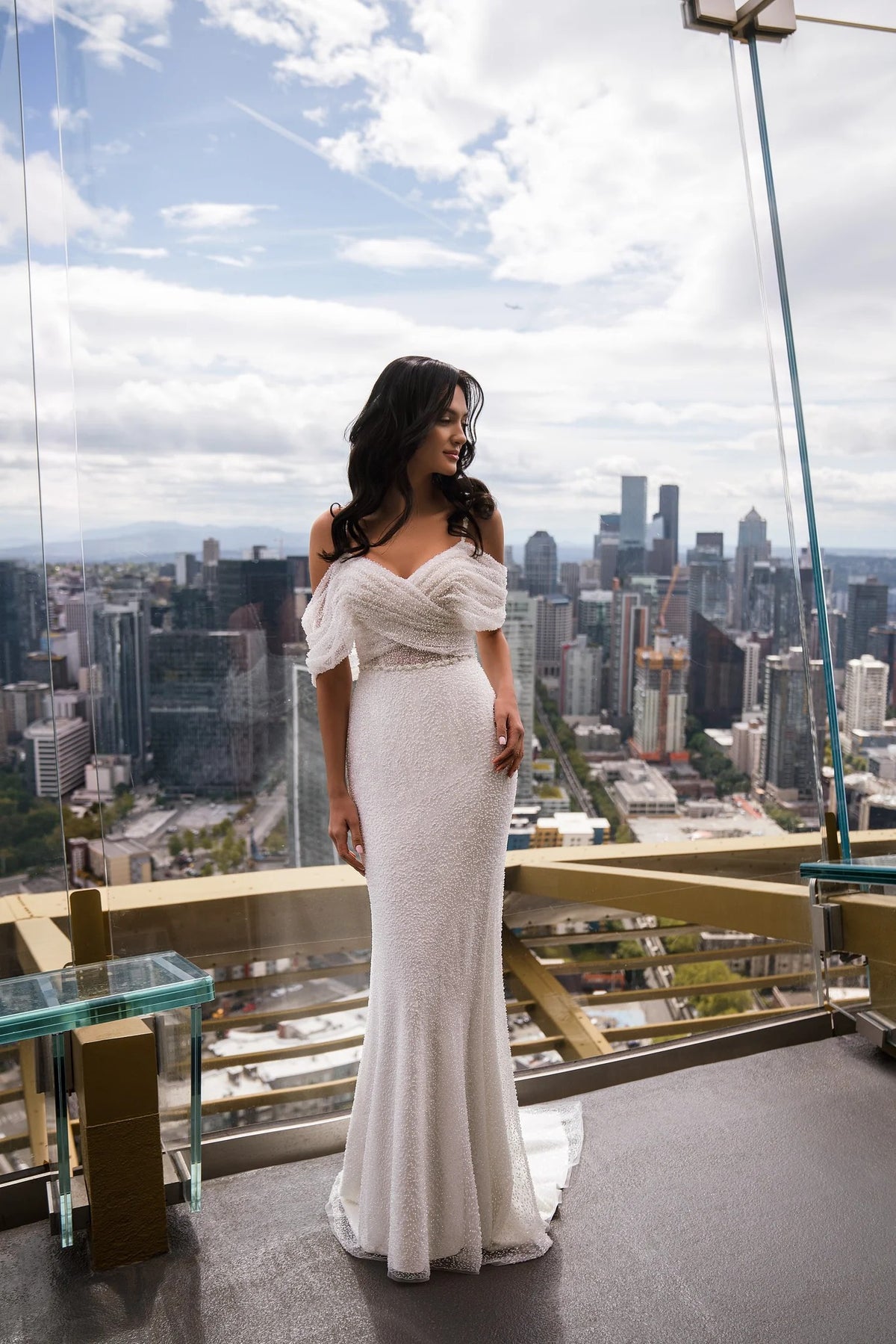Glitter Wedding Dresses Women Beading Off The Shoulder Pleats Mermaid Bride Dress Bridal Gown