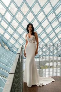 Elegant Mermaid Wedding Dresses 2024 V neck Lace Bridal Dress Backless Crepe Women Bride Gown