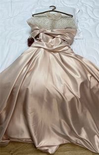 Abito da cerimonia da donna a linea ad A con collo alto, perline, abito da sera in raso di lusso, elegante abito da ballo