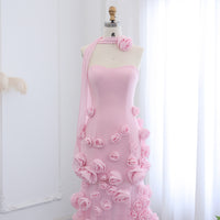 Elegante Abito da Sera con Fiori 3D Rosa 2025 Abito da Sposa Formale Lungo con Spacco Laterale Abito da Festa per Ragazza