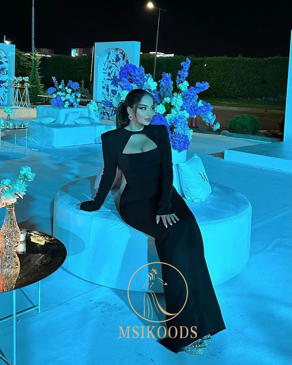 Vestidos de Baile Pretos Mermaid Arabia com Mangas Compridas Vestidos Formais de Noite para Mulheres Vestido de Dama de Honra