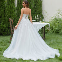 Vestidos de Noiva Elegantes em Renda para Mulheres, Linha A, Sem Mangas, Decote em V, Vestidos Nupciais de Luxo