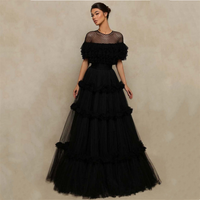 Robe de soirée élégante en tulle noir à plusieurs niveaux, robe de bal de princesse à pois superposés