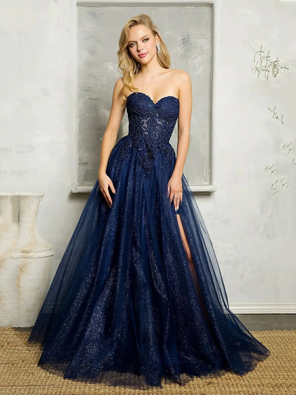 open lace back dress Glitter Strapless Prom Dress Glitter Lace Party Dress Sexy Slit Evenin –  Msikoods Official Store