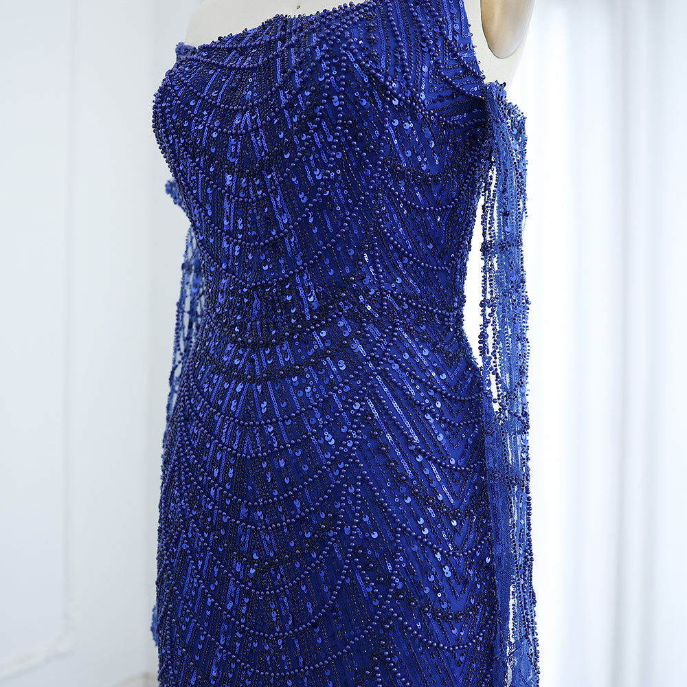 Vestidos de Noite de Sereia de Luxo com Luvas, Bordados e Lantejoulas, Vestido de Baile para Mulheres, Vestidos de Festa